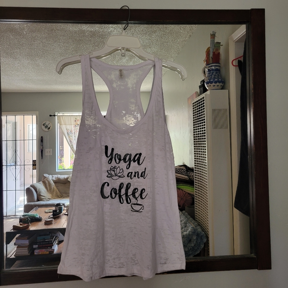 Fun Yoga and coffee tank. Size XL